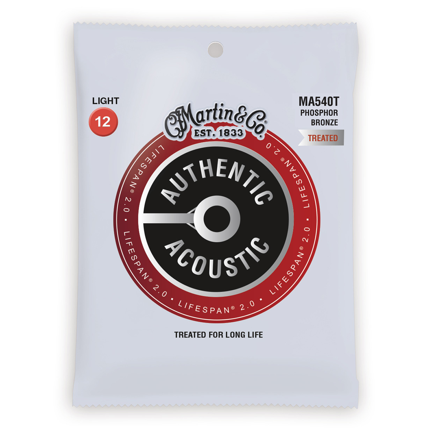 Martin MA540T Authentic Acoustic Lifespan 92/8 Phosphor Bronze Light Guitar Strings. 12-54