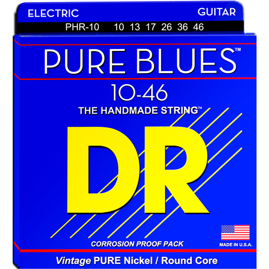 DR Strings PHR-10 Pure Blues Nickel Round Core Electric Guitar Strings. 10-46