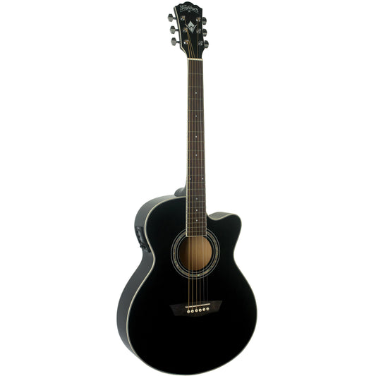 Washburn EA12 Festival Series Mini Jumbo Cutaway Acoustic Electric Guitar. Black