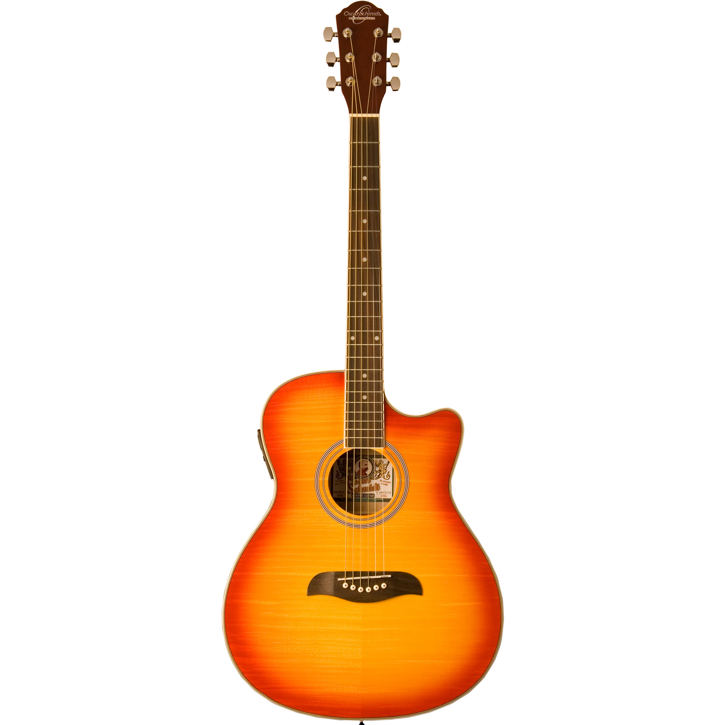 Oscar Schmidt OACEFCS-A Auditorium Cutaway Acoustic Electric Guitar. Cherry Sunburst