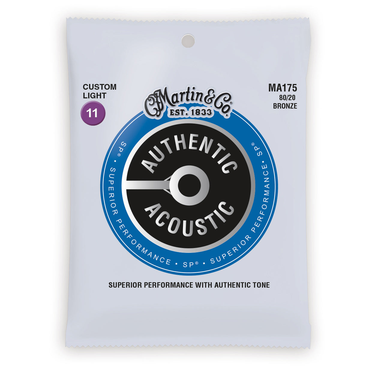 Martin MA175 Authentic Acoustic SP 80/20 Custom Light Guitar Strings. 11-52