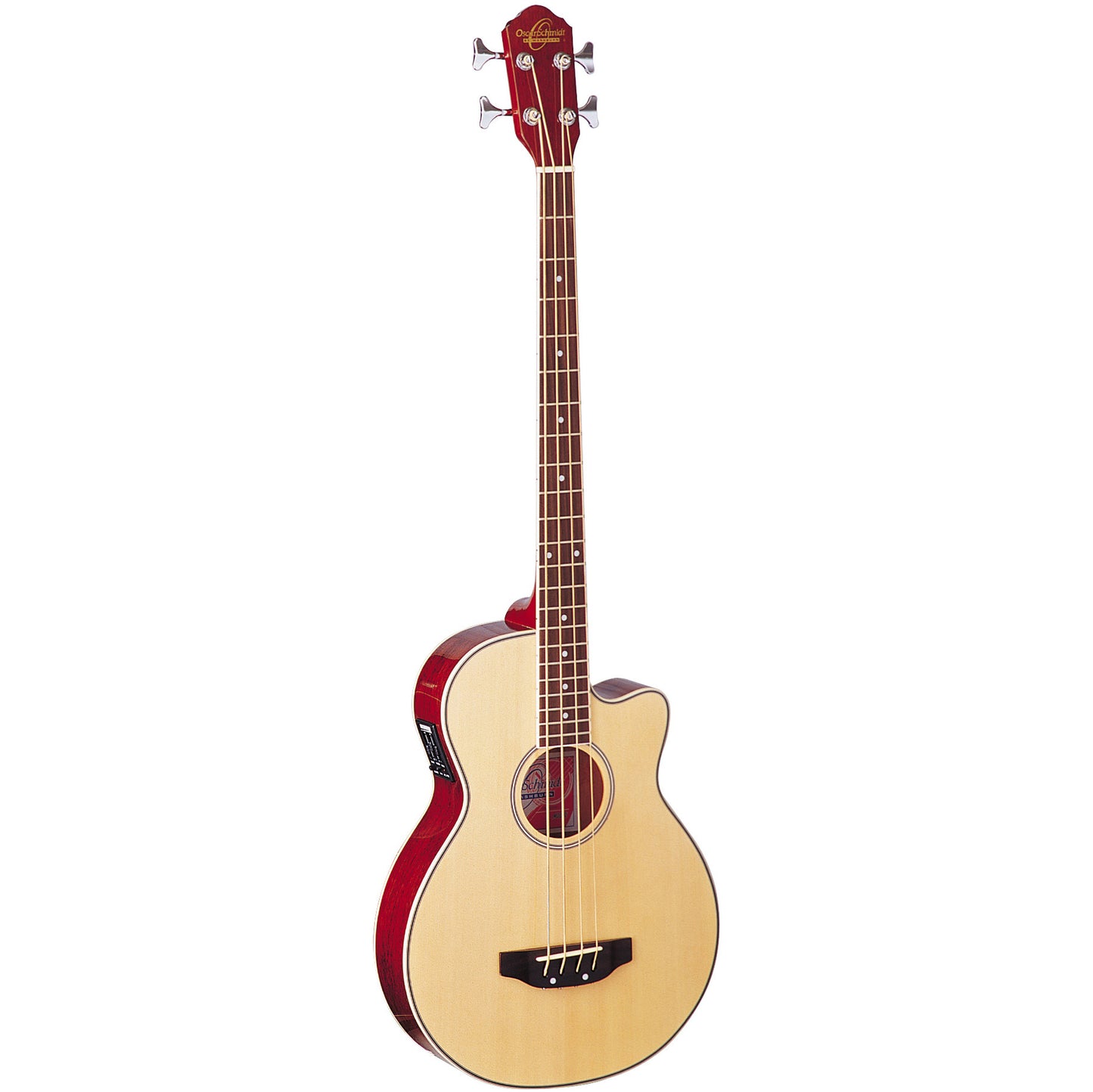 Oscar Schmidt OB100N-A Acoustic Electric Bass. Natural Spruce