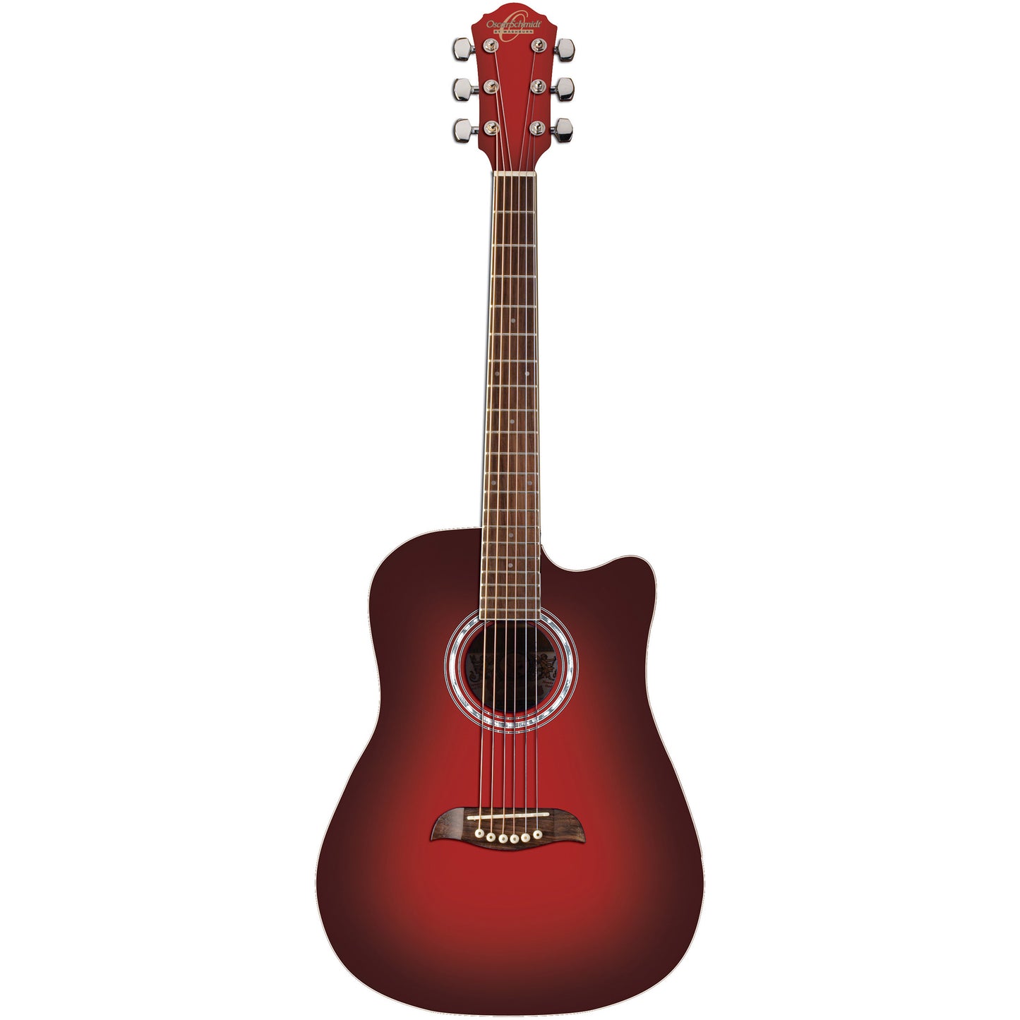 Oscar Schmidt OD45CRDBPAK-W Dreadnought Cutaway Acoustic Guitar. Linden Red Burst