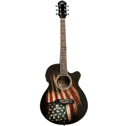 Oscar Schmidt OG10CEFLAG-A-O Folk Cutaway Acoustic Electric Guitar. USA Flag Finish