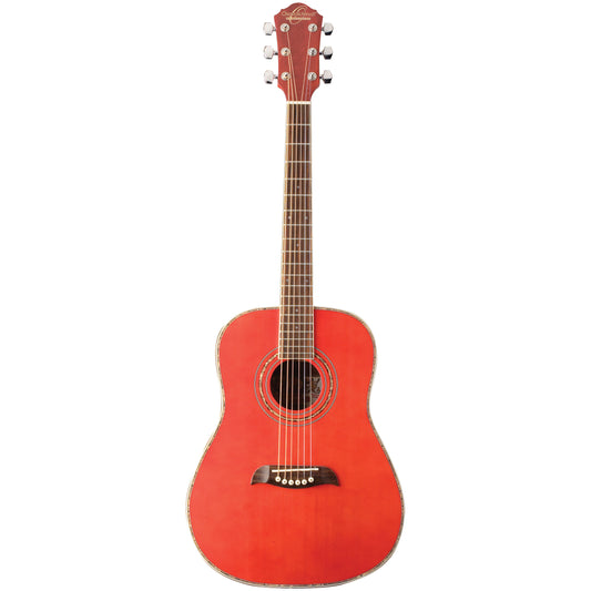 Oscar Schmidt OG1TR-A 3/4 Dreadnought Acoustic Guitar. Trans Red