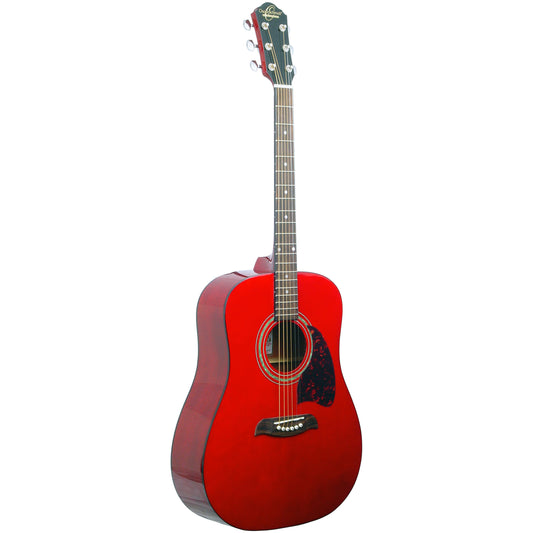 Oscar Schmidt OG2TR-A Dreadnought Acoustic Guitar. Trans Red